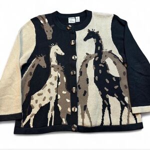 CJ Banks Vintage Hand-Embroidered Cardigan Size 2X Giraffes Cottagecore
